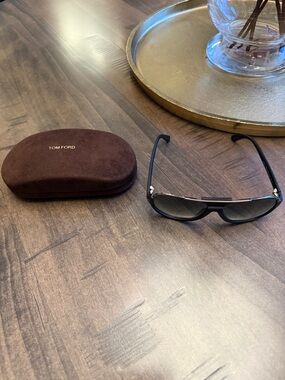 Tom Ford Black Dimitry Flat Top Aviator Sunglasses with Brown Case